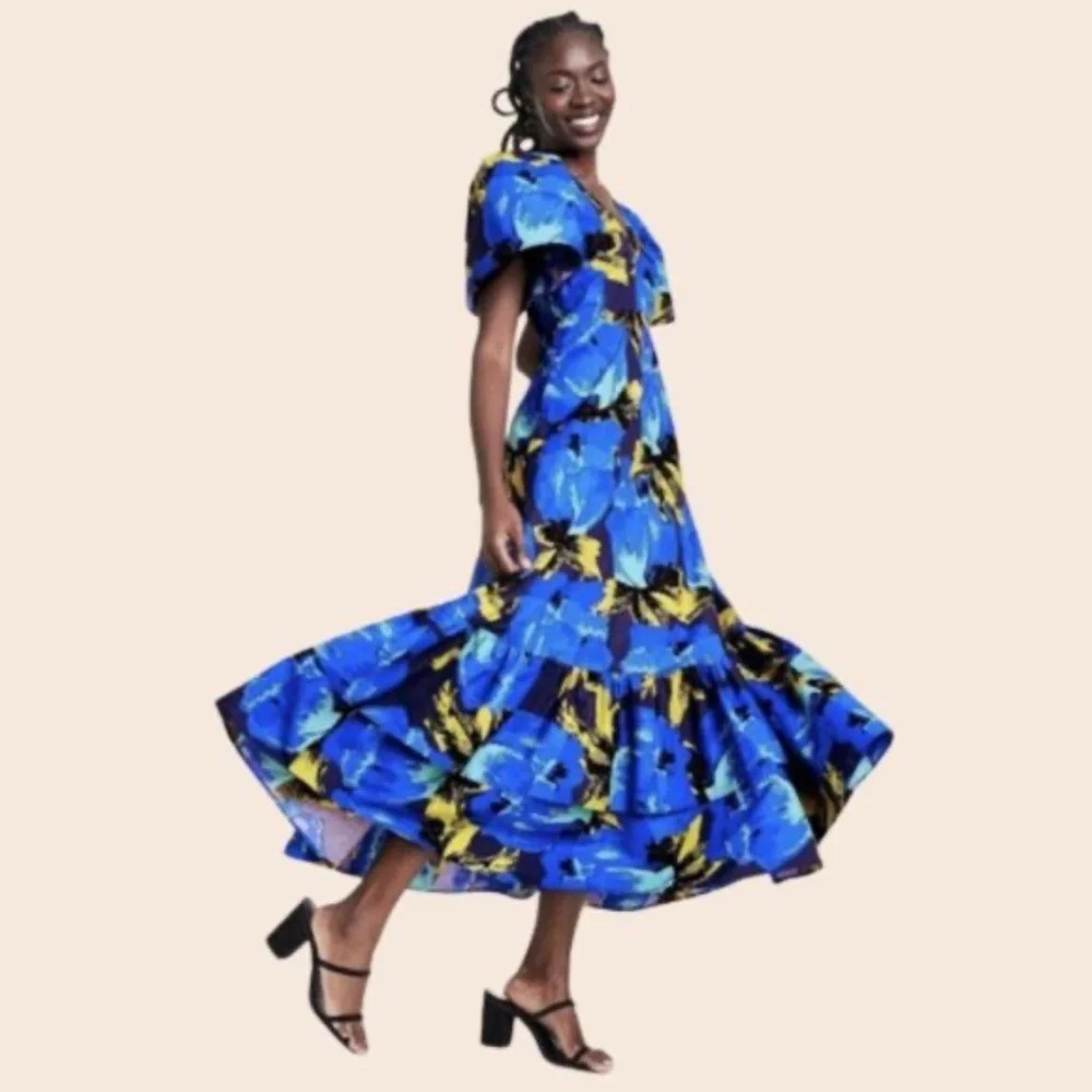 NWT Christopher John Rogers x Target Floral Puff Sleeve Tiered Ruffle Dress